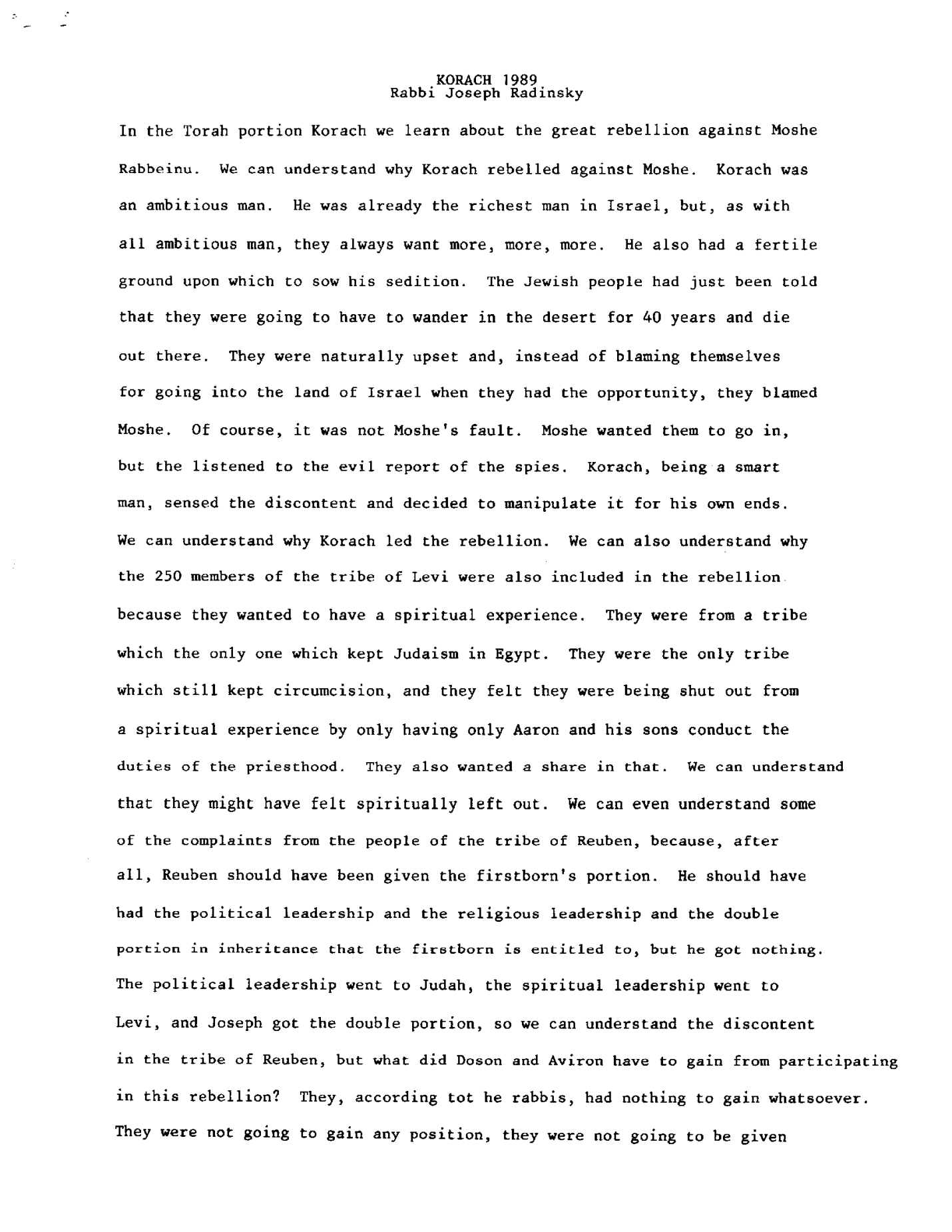 korach 1989
