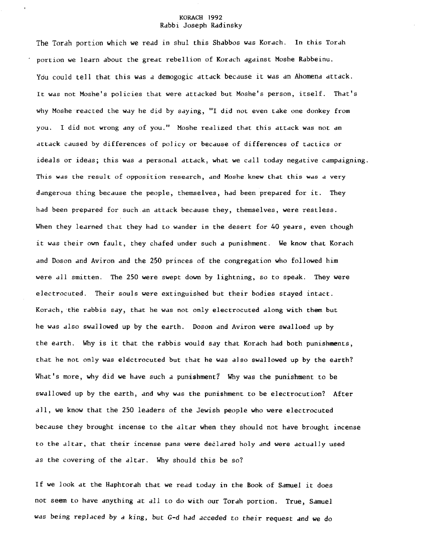 korach 1992