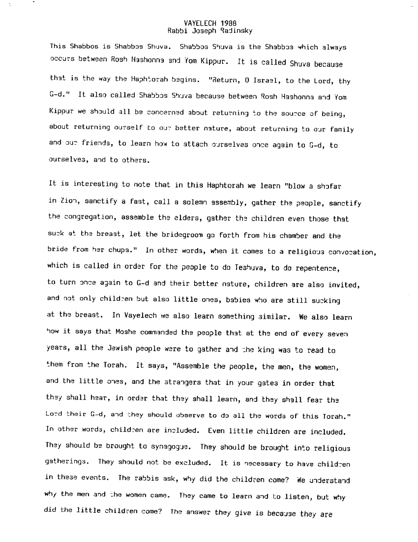 vayelech 1988