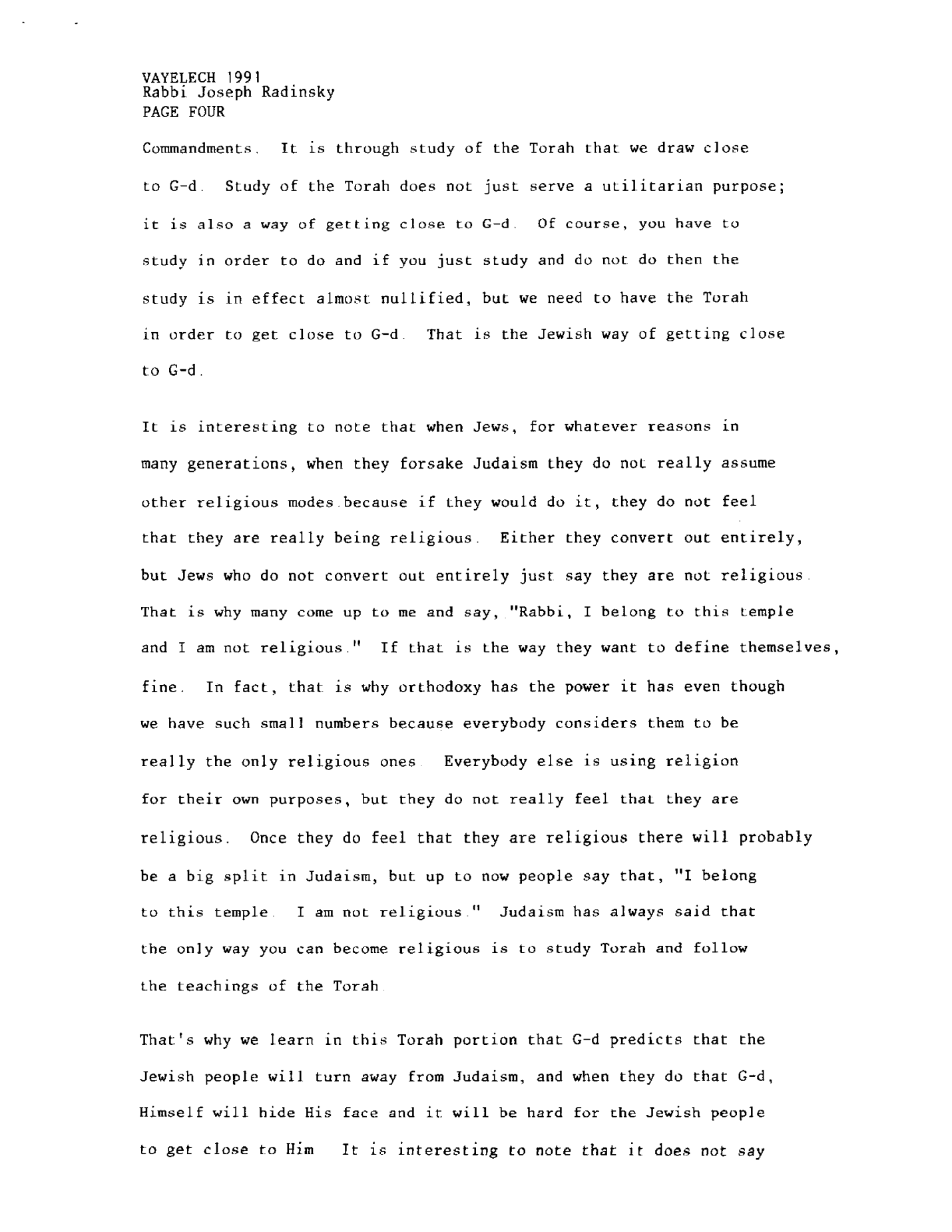 vayelech 1991