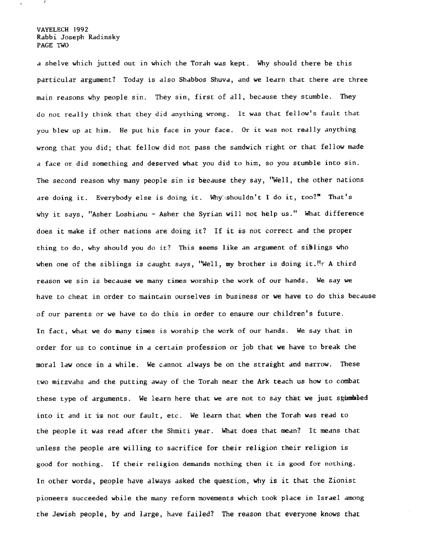 vayelech 1992