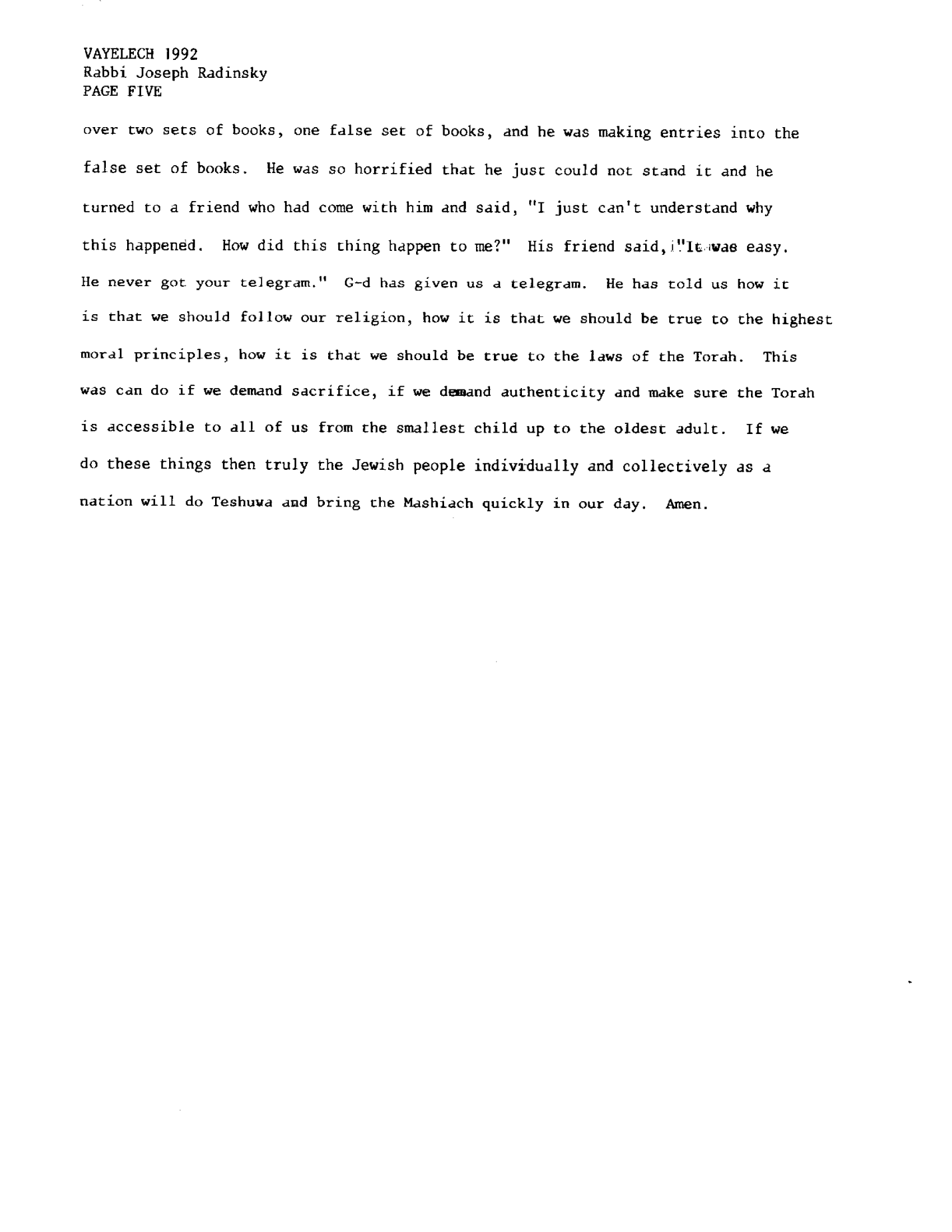 vayelech 1992